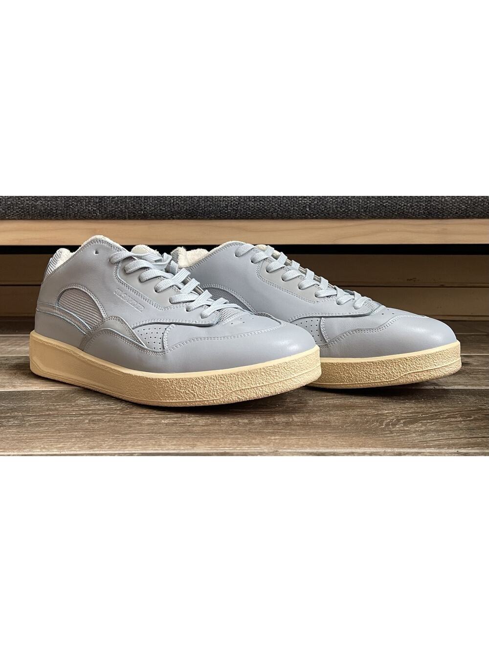 $950 NIB Jil Sander Mens Leather Platform Sneakers Grey Gum Sole Minimal 46/13
